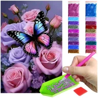 Zabawki kreatywne - HAFT DIAMENTOWY (40x60cm) - Motyl na różach - miniaturka - grafika 1