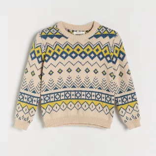 Swetry dla chłopców - Reserved - Gruby sweter we wzory - Beżowy - grafika 1