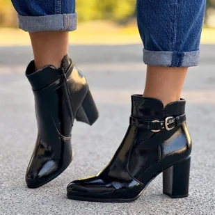 Czarne lakierowane botki damskie słupek Sergio Leone Bt324 - Botki damskie - miniaturka - grafika 1