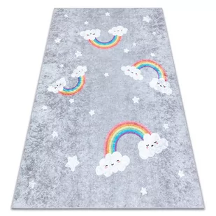 Dywan do prania JUNIOR 52063.801 Tęcza, chmurki dla dzieci, antypoślizgowy - szary, 160x220 cm - Dywany dla dzieci - miniaturka - grafika 1