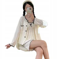 Piżamy damskie - Śliczna Piżama Damska 4-Częściowa Biała Krótkie Długie Spodnie Koszulka L - miniaturka - grafika 1