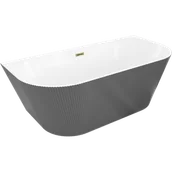 Wanny - Mexen Oris wanna wolnostojąca przyścienna ryflowana 170 x 80 cm, biała/szara, przelew złoty - 52871708062-50 - miniaturka - grafika 1