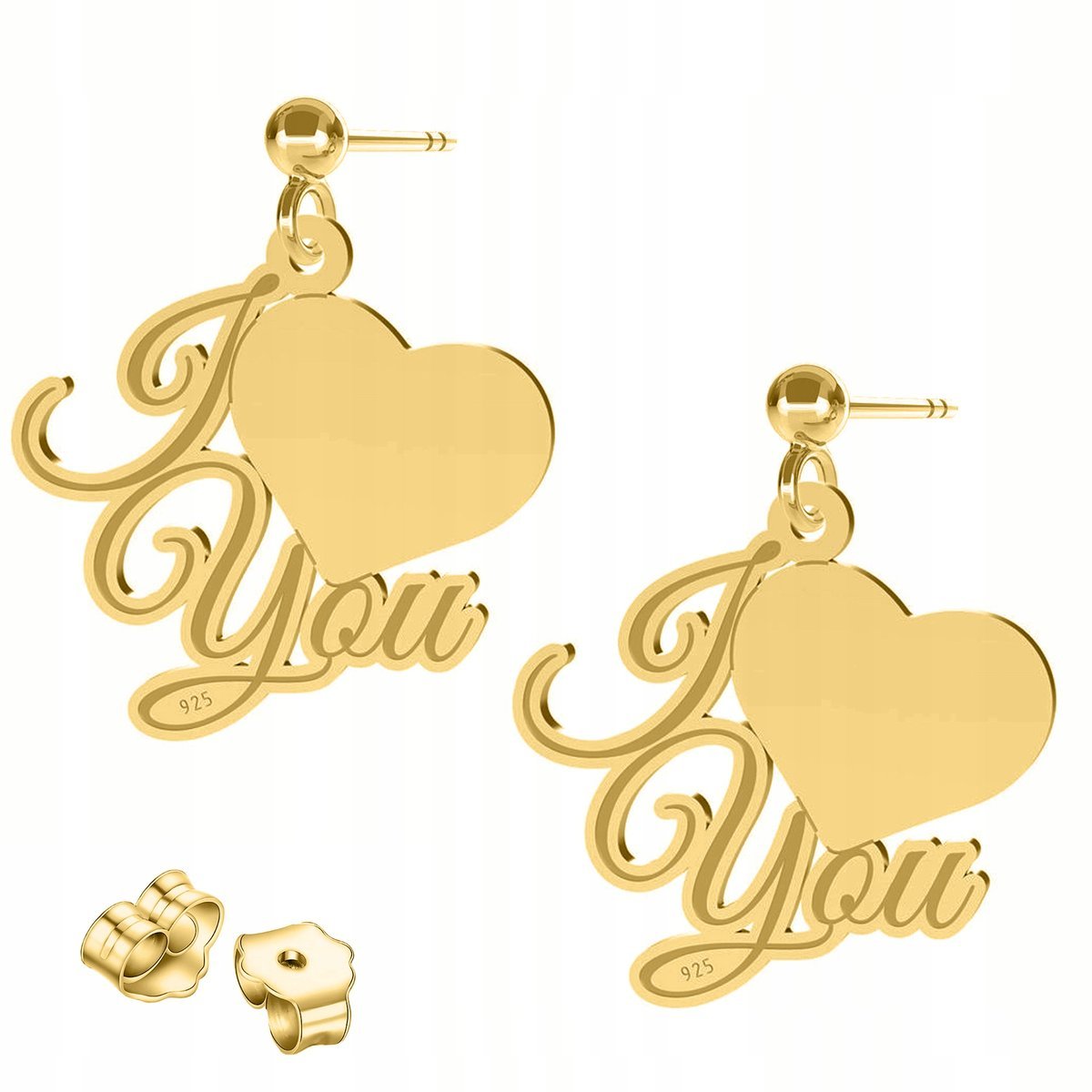 Złote Kolczyki Blaszki Serca I Love You Serduszka Kocham Cię SREBRO 925