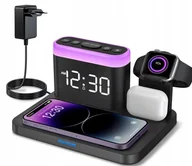 Akcesoria do smartwatchy - Bezprzewodowa Stacja Ładująca 5 W 1 Z Budzikiem I Lampką Nocną - miniaturka - grafika 1