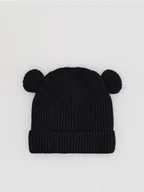 Czapki damskie - Reserved - Prążkowana czapka z wiskozą - czarny - miniaturka - grafika 1