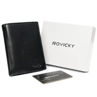 Portfele - Duży skórzany portfel męski ROVICKY czarny pionowy bez zapięcia rozbudowany na karty dokumenty pudełko prezentowe ochrona RFID - miniaturka - grafika 1