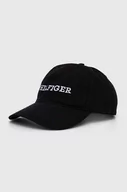 Czapki męskie - Tommy Hilfiger czapka z daszkiem bawełniana kolor czarny z aplikacją - miniaturka - grafika 1