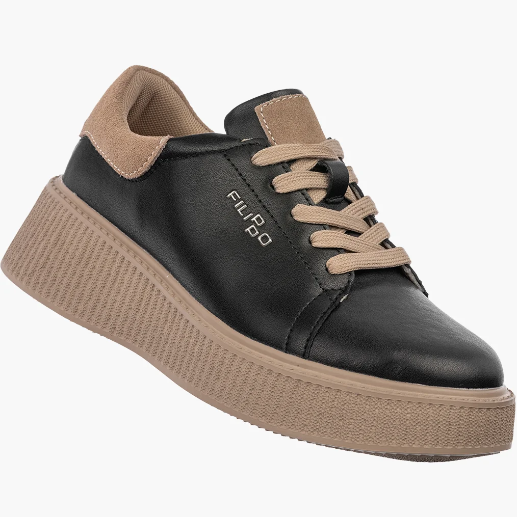 Sneakersy Skórzane Damskie Buty Na Platformie Półbuty FILIPPO Czarne 39