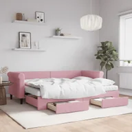 Sofy i kanapy - vidaXL Sofa rozsuwana z szufladami, różowa, 80x200 cm, aksamit - miniaturka - grafika 1