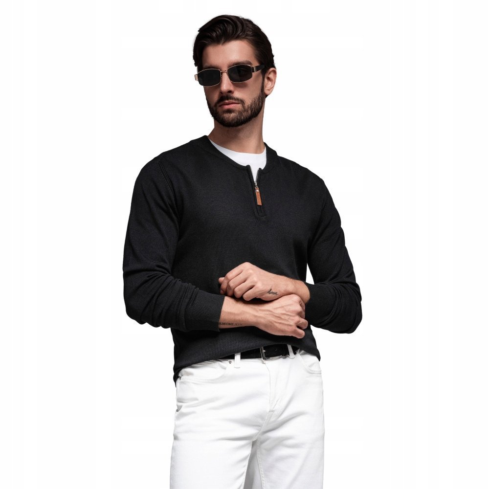 Męski sweter z wiskozą i rozpinanym dekoltem czarny OM-SWZS-0124 V2 r. XXL