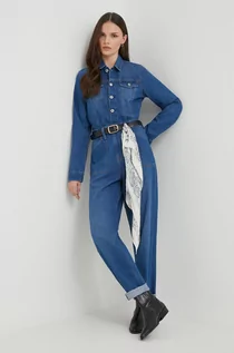 Kombinezony - Pepe Jeans kombinezon jeansowy HUNTER UTILITY kolor niebieski bawełniany z kołnierzykiemm - grafika 1