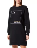 Sukienki - Armani Exchange Damskie logo z przodu, okrągły dekolt, sukienka z długim rękawem, czarna, rozmiar L - miniaturka - grafika 1