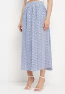 Spódnice - Niebieska Wiskozowa Spódnica Midi Rozkloszowana z Guzikami w Kwiatowy Print Leannani - miniaturka - grafika 1