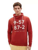 Bluzy męskie - TOM TAILOR Męska bluza Snood z nadrukiem, 14302-Velvet Red, XL - miniaturka - grafika 1