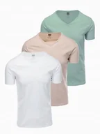 Koszulki męskie - Zestaw męski t-shirt bawełna szarozielony/biały/beżowy OM-TSBS-0233 V14 L - miniaturka - grafika 1