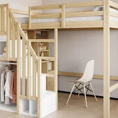 Łóżka dla dzieci i młodzieży - Łóżko na antresoli 90x200 cm - z półkami - z blatem roboczym - z drabinką - kolor naturalny (materac nie jest wliczony w cenę) - miniaturka - grafika 1