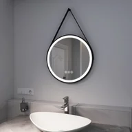 Lustra - EMKE Lustro łazienkowe LED okrągłe o średnicy 50 cm Lustro łazienkowe LED z oświetleniem 3 barwy światła 3000-6500K chłodna biel neutralna ciepła biel ściemnialne podświetlane lustro z zabezpieczeniem przeciwmgielnym i przełącznikiem dotykowym IP44 energooszczędne (czarny design) - miniaturka - grafika 1