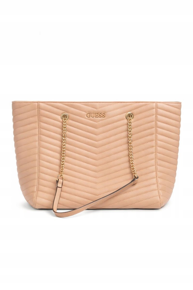 GUESS BEŻOWY PIKOWANY SHOPPER Z ŁAŃCUSZKAMI ELEGANCKI 27x15x42 1GŁA