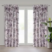 Zasłony - Zasłona gotowa na taśmie DAVOS 140x270 Eurofirany welwet fioletowa biała egzotyczne liście - miniaturka - grafika 1
