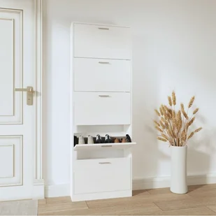 The Living Store Szafka na buty biały wysoki połysk 59x17x169 cm Materiał drewnopochodny - Szafki na buty - miniaturka - grafika 1