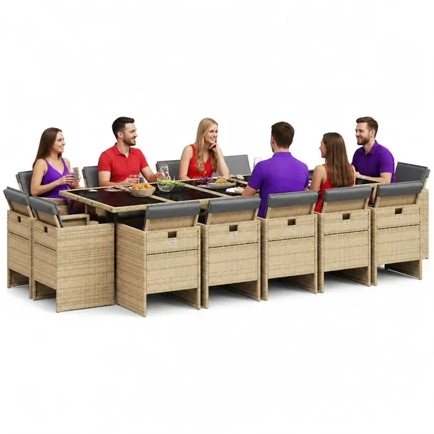 Zestaw mebli ogrodowych rattan PE, beżowo-czarny, wymiary 275 x 106 x 73 c