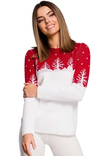 Sweter z Motywem Choinek -- Czerwony - Swetry damskie - miniaturka - grafika 1