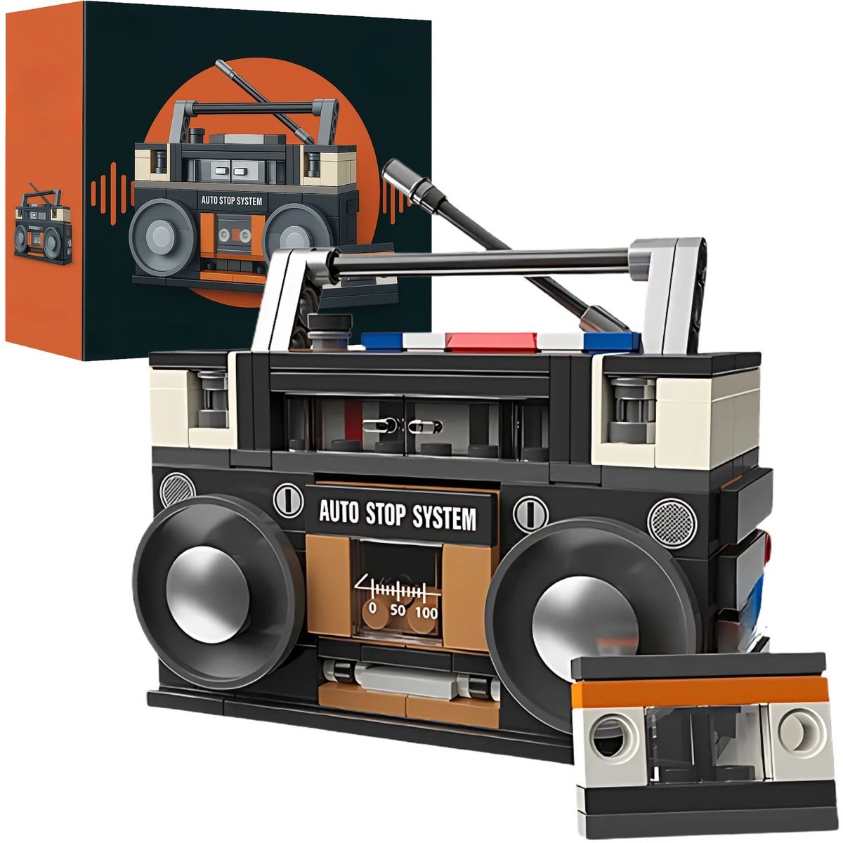 KLOCKI KONSTRUKCYJNE RETRO BOOM BOX RADIO MAGNETOFON KASETOWY 3D 168 EL