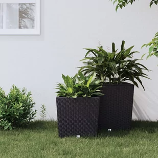 vidaXL Donica z pojemnikiem wewnętrznym, antracyt, 21/32 L, rattan PP - Pozostałe narzędzia ogrodowe - miniaturka - grafika 1