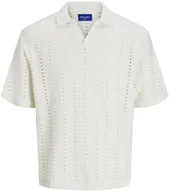 Koszulki męskie - Jack&Jones koszulka męska JORPAROS KNIT ESTER SS CROCHET POLO 12272562 SEA SALT M - miniaturka - grafika 1