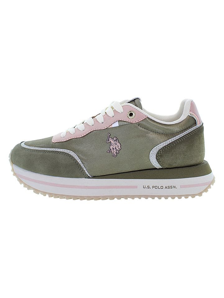U.S. Polo Assn. Sneakersy w kolorze oliwkowo-jasnoróżowym