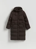 Kurtki damskie - Reserved - Długa kurtka z kapturem - ciemnobrązowy - miniaturka - grafika 1