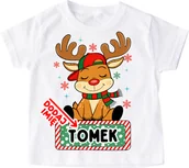 Koszulki dla dziewczynek - Koszulka dla chłopczyka na Mikołajki klasowe z reniferem i imieniem - miniaturka - grafika 1