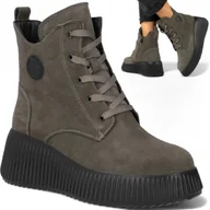 Botki damskie - Botki Damskie SKÓRZANE FILIPPO Jesienne na Platformie Wysokie Szare 37 - miniaturka - grafika 1