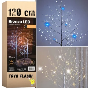 BRZOZA LED DRZEWKO FLASH ŚWIĄTECZNE DEKORACJA BOŻE NARODZENIE 120 CM 96 LED Ciepła - Ozdoby bożonarodzeniowe - miniaturka - grafika 1