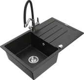 Zlewozmywaki z baterią - Mexen Bruno zlewozmywak granitowy 1-komorowy z ociekaczem i baterią kuchenną Duo, czarny/złoty metalik - 6513-75-671701-07 - miniaturka - grafika 1