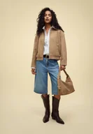 Kurtki damskie - Stradivarius Kurtka bomberka miękka w dotyku Jasny wielbłądzi S - miniaturka - grafika 1