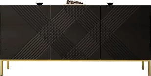 MEGSTYL KOMODA 160CM Z 3 DRZWICZKAMI NA ZŁOTYCH NÓŻKACH - EXITO 2 Czarny mat - Czarny połysk - Komody - miniaturka - grafika 1