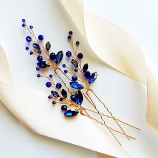 Niebieskie wsuwki złote kokówki Z CYRKONII komplet szpilek ozdób do włosów - Ozdoby do włosów - miniaturka - grafika 1