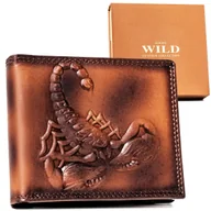 Portfele - ALWAYS WILD Skórzany portfel męski poziomy średni bez zapięcia brązowy skorpion karty gotówka ochrona RFID na prezent - miniaturka - grafika 1