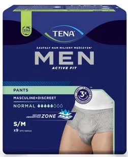 TENA Men Pants Normal Grey S/M Bielizna chłonna dla mężczyzn, 8 sztuk - Pieluchy dla dorosłych - miniaturka - grafika 1