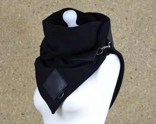 Szal wełniany ze skórą, Komin Unisex - Czarny - Apaszki i szaliki damskie - miniaturka - grafika 1