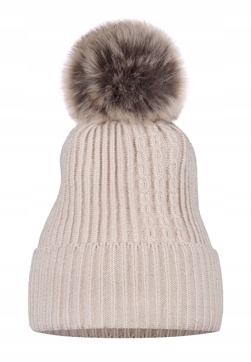 Czapka Zimowa Beżowa z Pomponem Damska MAJKA
