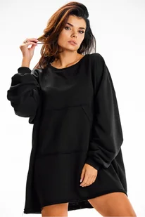 Bluza damska oversize długa z kieszenią kangurka czarna - Infinite You - Bluzy damskie - miniaturka - grafika 1