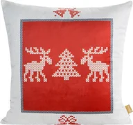 Pozostałe akcesoria świąteczne - Eurofirany Welwetowa poszewka świąteczna z nadrukiem NOEL 60X60 biała+czerwona - miniaturka - grafika 1