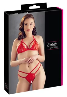 Bielizna erotyczna damska - Cottelli - otwarty koronkowy biustonosz (czerwony) - XL - grafika 1