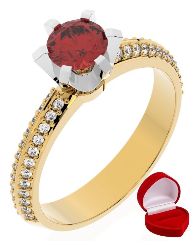 ZŁOTY PIERŚCIONEK ZARĘCZYNOWY 585 14k RUBIN 0,50 ct + PUDEŁKO R13