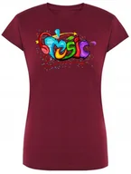 Koszulki i topy damskie - T-Shirt damski kolorowy nadruk MUSIC r.XXL - miniaturka - grafika 1