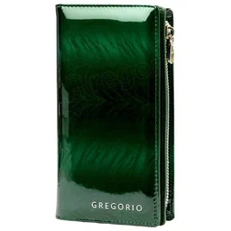 Portfel Damski Skórzany GREGORIO Lakierowany Długi Z Suwakiem Na Zewnątrz FF-124 ZIELONY 19,5 x 10 x 3,5 [cm] - Portfele - miniaturka - grafika 1