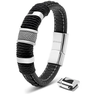 SERASAR, Męska Bransoletka ze Skóry "Ring", Srebro, 23cm - Bransolety męskie - miniaturka - grafika 1