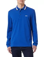 Koszulki męskie - BOSS Męska koszulka polo z długim rękawem z bawełny piqué z detalami na kołnierzu, Bright Blue432, S - miniaturka - grafika 1